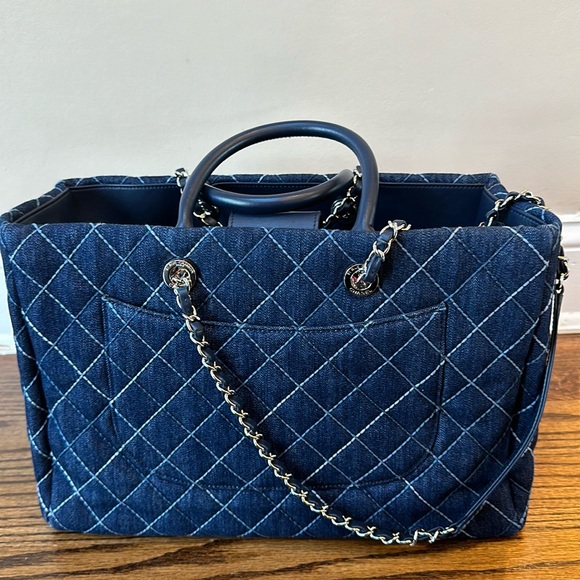 Chanel Denim Quilted Large Coco Handle Shopping Tote Blue - Picture 3 of 14